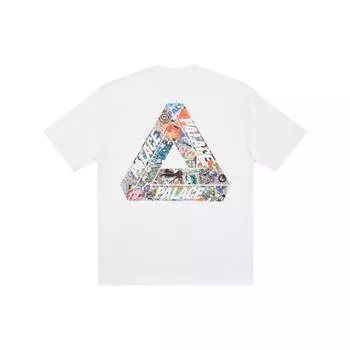 Palace Футболка унисекс с короткими рукавами и круглым вырезом с принтом стикеров Tri-Ferg, белые топы P21TS105 M