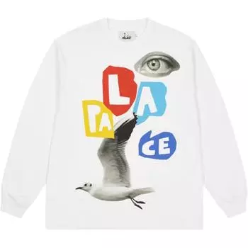 Palace Jcc+ Collaboration Ss25 Eye Pigeon Pattern Letter Print Ribbed Edge Loose Fit Crew Neck Casual Long Sleeve T-Shirt Unisex T-Shirt P28JCCES002 XL