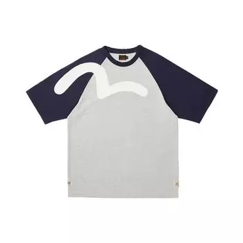 Palace X Evisu 3.0 SS23 Футболка реглан «Чайка» с контрастным принтом логотипа Топы унисекс Темно-синий P24EVES002 XXL