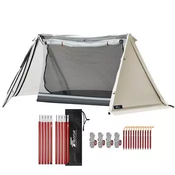Палатка FIELDOOR Pup Tent 320 из полиэстера и алюминия Диаметр стоек палатки 16 мм x 2 комплекта Раздвоенная стойка Внутренняя палатка входит в комплект Подвесной тип Юбка входит в комплект Серебро