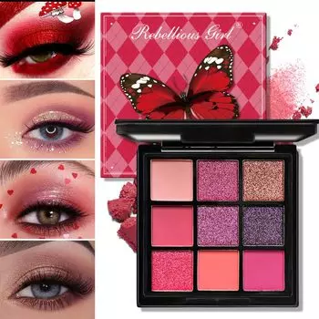 Палитра теней для век Mini 9 Cool Shade Black Smoky Matte Glitter Палитра теней для век Smoky Eyeshadow Palette (07#Красная бабочка)