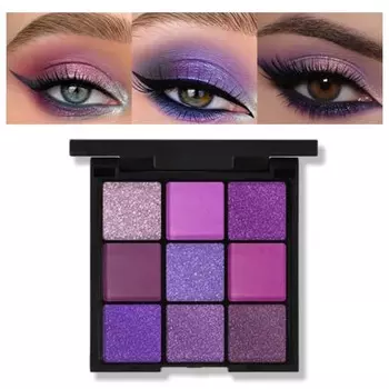 Палитра теней для век Mini 9 Cool Shade Black Smoky Matte Glitter Палитра теней для век Smoky Eyeshadow Palette (03#Фиолетовая обложка)