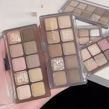 Палитра теней для век OULESONG Ten-Color Low-Saturation Orange-Brown Milk Tea — осень/зима в корейском стиле Milk Tea Tray оранжевый/коричневый