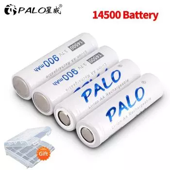 PALO 14500 Батарея AA 3,7 В 900 мАч 14500 Литиевая перезаряжаемая литий-ионная батарея для светодиодного фонарика Аккумуляторная батарея Комплект для зарядки аккумулятора 2pcs batteries