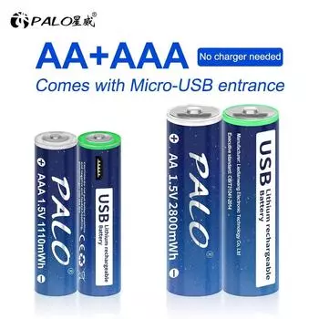 Аккумуляторная батарея PALO 1,5 В AA 3600 мВт·ч и 1110 мВт·ч AAA USB-батарея Аккумуляторные литий-ионные батареи типа aa aaa 2PCS+2PCS