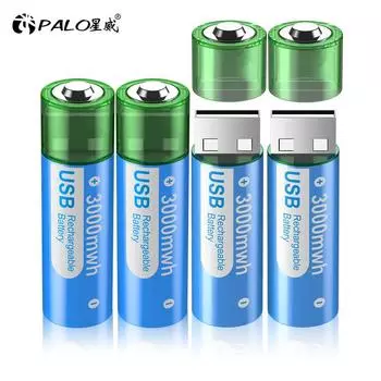 PALO 1,5 В AA 3000 МВтч HR6 AA литиевые аккумуляторные батареи 2A AA USB-порт для зарядки аккумулятора с батарейным блоком 4pcs batteries