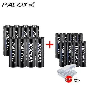 PALO 8 шт. 1,2 В AA 3000 мАч + 8 шт. Ni-MH аккумулятор AAA 1100 мАч аккумуляторы 8Pcs 3000 + 8pcs 1100 чёрный