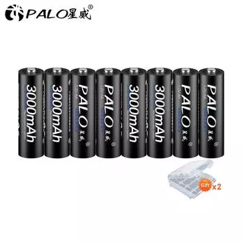 PALO 8 шт. батарея AA 1,2 В Ni-MH 3000 мАч 2A батарея для игрушек камера микрофон MP3/mp4 плеер бесплатная комбинация многофункциональная батарея чёрный