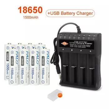 PALO Совершенно новый 3,7 В 18650 литий-ионный аккумулятор 1500 мАч + 4 слота Smart USB зарядное устройство 2Pcs+Charger