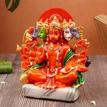 Panchmukhi Hanuman Ji Murti | Statue for Home Decor, Gifting, Protection from Evil Eye 15.2 (Orange)
