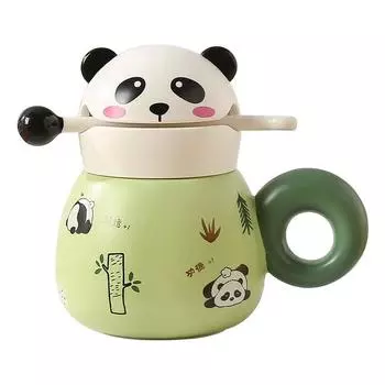 Panda Ceramic Cup with Lid and Stirring Rod, Panda Couple Water Cup, Office and Home Drinking Utensils Decoration Ornament Gift 401-500ml