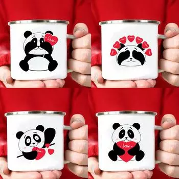 Panda Love Mug Decor Camping Enamel Mug Girlfriend Gift Ideas Cute Coffee Mug Panda Gifts Camper Birthday Gifts for Friend 360ml