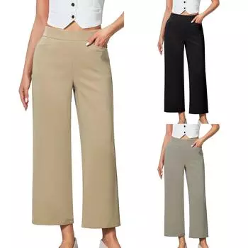 Pants for Women Trendy Casual High Waisted Pull On Wide Leg Stretchy Pants with Pockets M чёрный