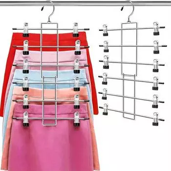 Pants hanger, space saving hanging hat rack -6-story skirt hanger with 360 ° rotating hook, with clip