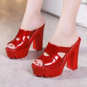 Pantuflas Mujer Wear 2024 Лето Новые Универсальные Повседневные Водонепроницаемые Туфли Рыбий Рот На Высоком Каблуке Красные Сапатос Женские 35 чёрный