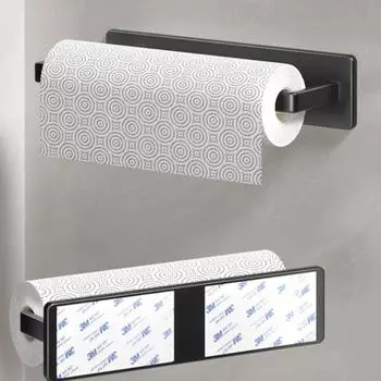 Paper Holder Adhesive Aluminum White Black Grey Wall Mount Kitchen Bathroom Cupboard Stand Toilet Paper Towel Roll Tissue Hanger чёрный