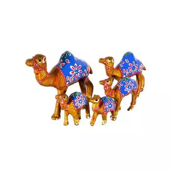 Paper Mache Handcrafted Showpiece Camel Set for Home Decor - Yellow (Set of 5)