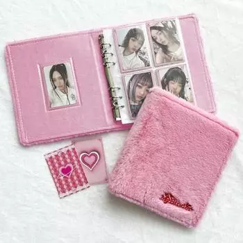 Папка-регистратор My Binder Poca Fur Binder формата A5 Mongsil с 6 отверстиями и двухсторонней внутренней бумагой, розовая, 1 шт.