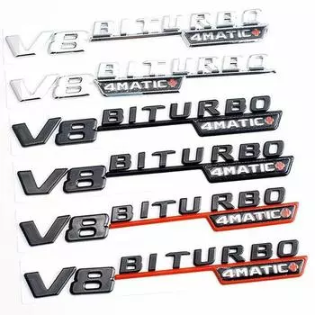 Пара 3D ABS V8 Biturbo 4matic Логотип Буквы Автомобильный Крыло Отделка Эмблема Значок Наклейка Для C63S E63S GLC W213 V8 BIT чёрный