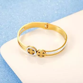 Пара модных тенденций браслет из нержавеющей стали Lucky Clover полый браслет из титановой стали золотой