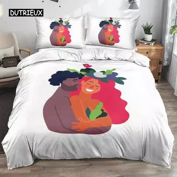 Пара пододеяльников King Intimate Lovers Embrace Pattern Комплект постельного белья Подарок на День святого Валентина для любимого Пододеяльник из микрофибры EU single(135x200cm)
