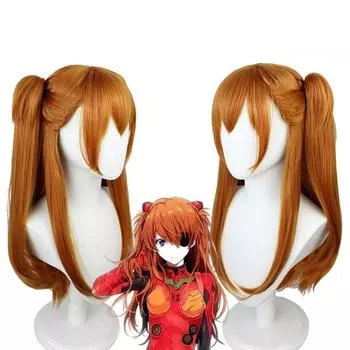 Парик для косплея Аски с зажимами, парик для косплея аниме Neon Genesis Evangelion, 2 съемных хвостика, прямые волосы для поклонников Аски Лэнгли Сорью оранжевый