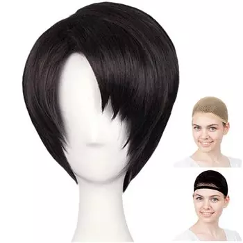 Парик для косплея CaseEden Attack on Titan Levi Corporal Levi Corporal Short Black Brown Black Black Hair White Mercier Wig Net Set of 2