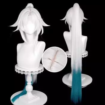 Парик для косплея Feixiao Game HSR Feixiao Silver White Blue Gradient Long Heat Resistant Synthetic Hair Парики для Хэллоуина + шапочка для парика One Size