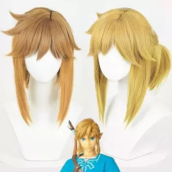 Парик для косплея Zelda Breath of the Wild Link, высококачественные короткие золотистые косички, термостойкие волосы, парики для аниме-игр + шапочка для парика One Size