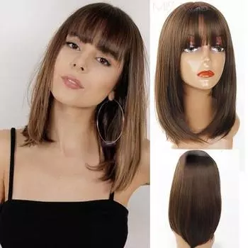 Парик Ombre Bob Прямой парик средней длины для модных женщин (цвет: коричневый) 8-33
