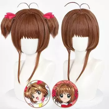 Парики для косплея аниме Card Captors Sakura Парик Sakura Kinomoto из термостойких синтетических волос для вечеринки в честь Хэллоуина + шапочка для парика + повязка для волос One Size