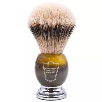 Parker Faux Horn Handle Silver Tip Barger Hair Shaving Brush with Stand Shaving Barber HHST 100% Mens [Товар]