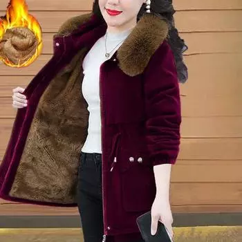 Parker Mid-length Padded Jacket Winter Women s Loose Plus Velvet Padded Jacket Lamb Down Padded Jacket Thicked Jacket XXXXXL зелёный