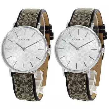 Парный футляр для хранения часов Perry Silver Brown Leather 1450338814503388 Часы [Coach] Мужские Женские [Товар]