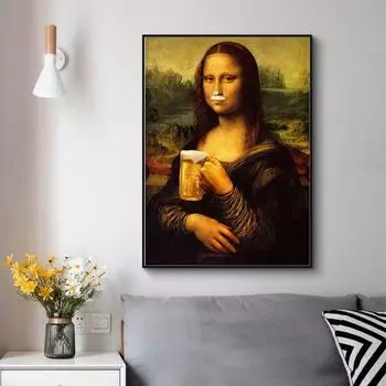 Пародия весело Мона Лиза пьет пиво Холст Картина Плакаты и принт Quadro Настенная картина для гостиной Cuadros Домашний декор 21x30cm No Frame