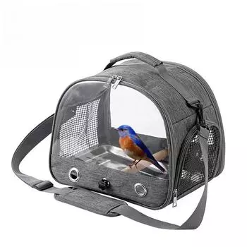 Parrot Carrier Bag Portable Bird Backpack with Perch for Birds Cage Side Window Foldable Samll Pet Travel Cage Bird Supplies серый