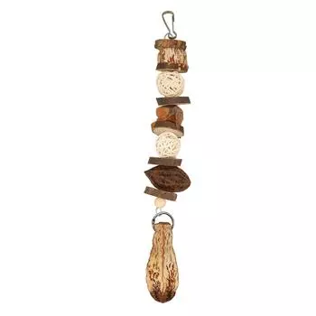 Parrot Chewing Toy Natural Wooden Rattan Balls Nuts Bird Bite Toy with Stainless Steel Hook