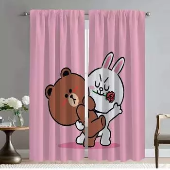 Partition Brown Bear and Cony Tulle for Bedroom Modern Living Room Curtains for Camera Halloween Decoration Blackout Curtain W50xH70cmx2pcs-CL
