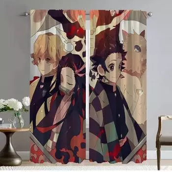 Partition Demon Slayer Home Interior Curtains 2 Pieces Shades Curtains Child Room Living Room Curtain Tulle for Bedroom Kitchen W50xH70cmx2pcs-CL