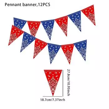 Party Cowboy Western Decorations Triangular Flags Banner For Events Festive Red Blue Denim