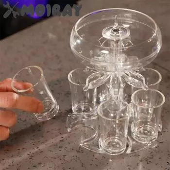 Party Drink Shot Dispenser with 6 Shot Glasses Set Acrylic Holder Drinking Game Tool Family Gathering Bar Wine Glass Set