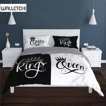 Пары Современный пододеяльник Queen 220x240 260x240 Комплект постельного белья Crown Черно-белый покрывало для двуспальной кровати 2 сп Взрослый спальный гарнитур EU single(135x200cm)