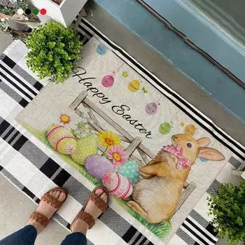 Пасхальный дверной коврик Прекрасный кролик-гном Кукла Красочное пасхальное яйцо с принтом Прямоугольный ковер Водопоглощающий и нескользящий коврик для входа