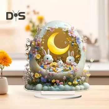 Пасхальный кролик орнамент 2D плоский акриловый лунный цветок красочный яйцо кролик настольная вывеска весна домашний офис гостиная спальня украшение рабочего стола One Size A