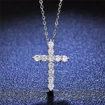 Pass Diamond Test D Цвет 1.1CT Муассанит Крест Подвеска Ожерелье Стерлингового Серебра 18 К Позолоченные Ювелирные Изделия GRA для Мужчин и Женщин 45cm