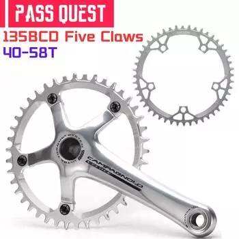 PASS QUEST 135BCD Five Claws Round 11351 Шоссейный велосипед Узкая широкая звездочка 40-58T Звездочка Серебро 7075 Алюминий Велоспорт 40T