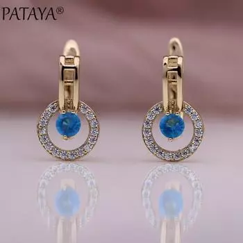 PATAYA новые круглые серьги с искусственным цирконом морского синего цвета, женские полые уникальные серьги, романтические изысканные серьги