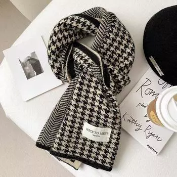 Patchwork Long Warm Lattice Shawl Letter Winter Neck Scarf Elegant Plaid Knitted Scarf Students бежевый