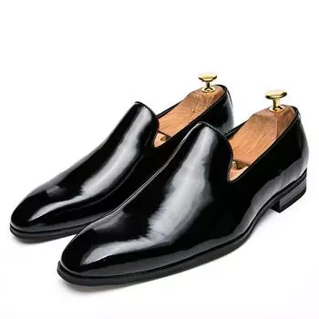 patent leather Man loafers Slip-On Luxury fashion Leather Spring Men Casual Shoes outdoor Flat business Shoes men Trend Loafers 38 чёрный
