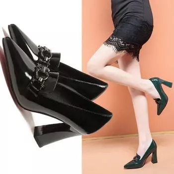 Patent Leather Single Shoe Women s Pumps 2024 Spring/Autumn New Fashion Pointed Leather Shoes High Heels Women Shoes Slip-On 34 чёрный